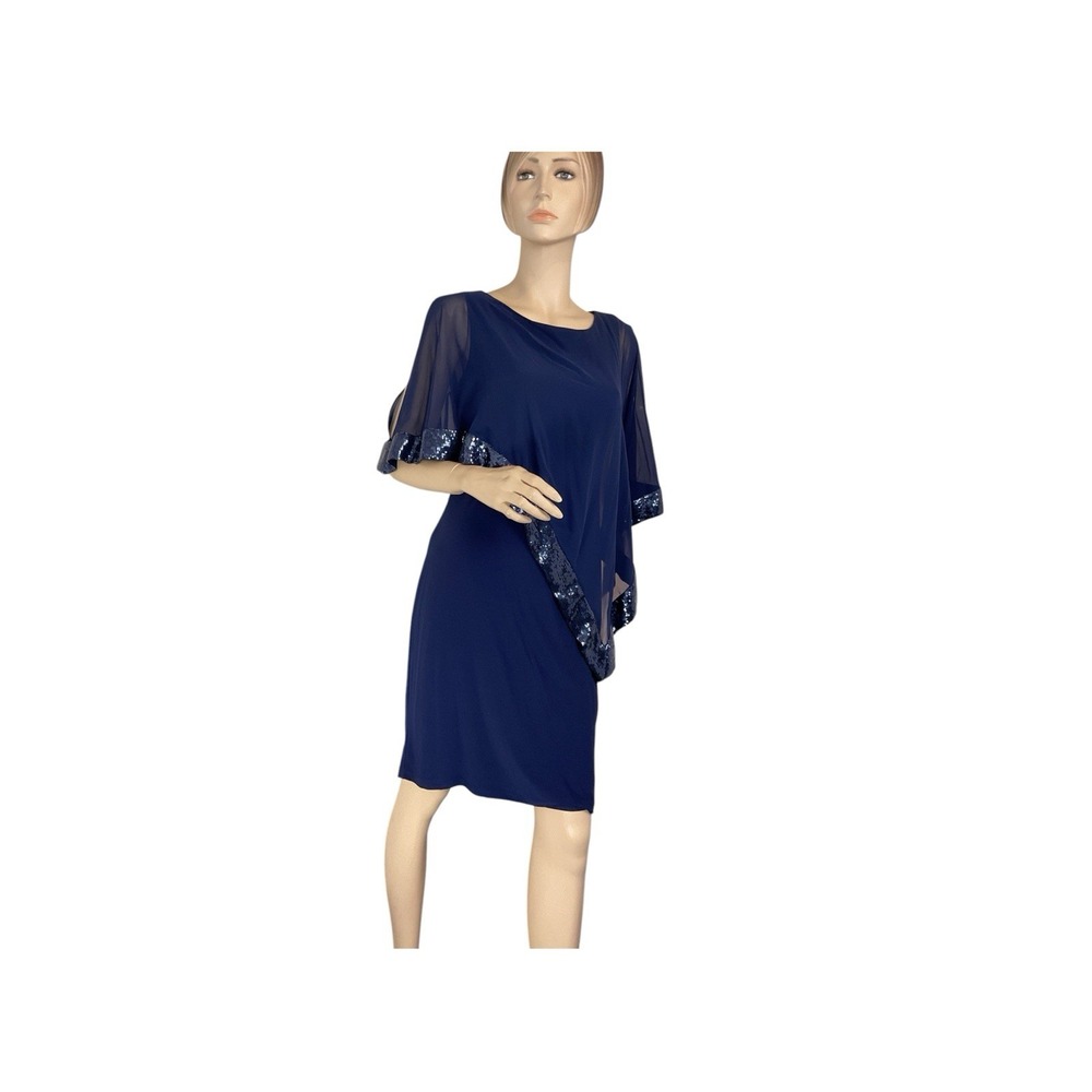 Scarlett  Navy Blue Beaded Cape dress Formal Mother‎ Of The Bride Size 8